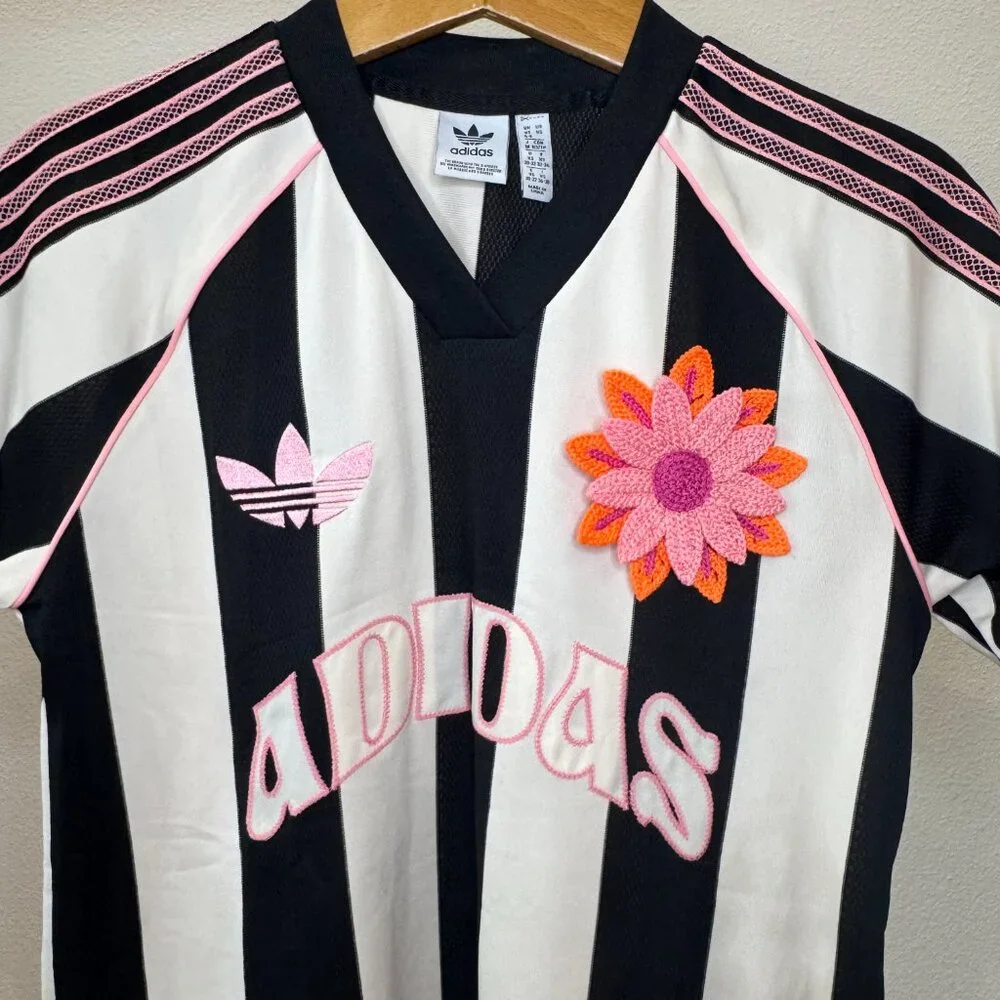 Adidas Originals Summer Glow Jersey XS | Wonder White Black Crochet Flower Badge - Picture 3 of 16